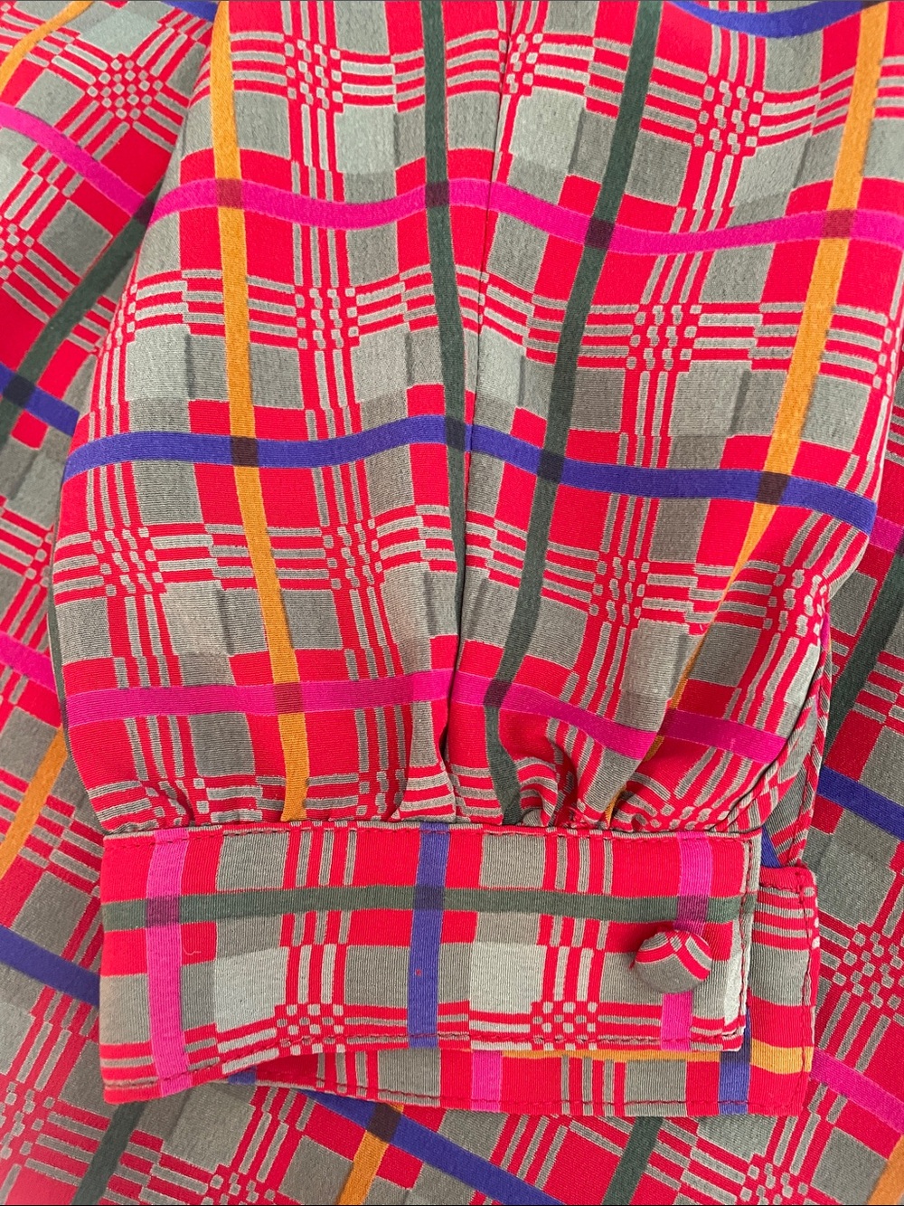 Vintage Hana Sung 1980s Plaid Shirt Dress Midi Belted Shoulder Pads Pink Blue 10 - Picture 9 of 13